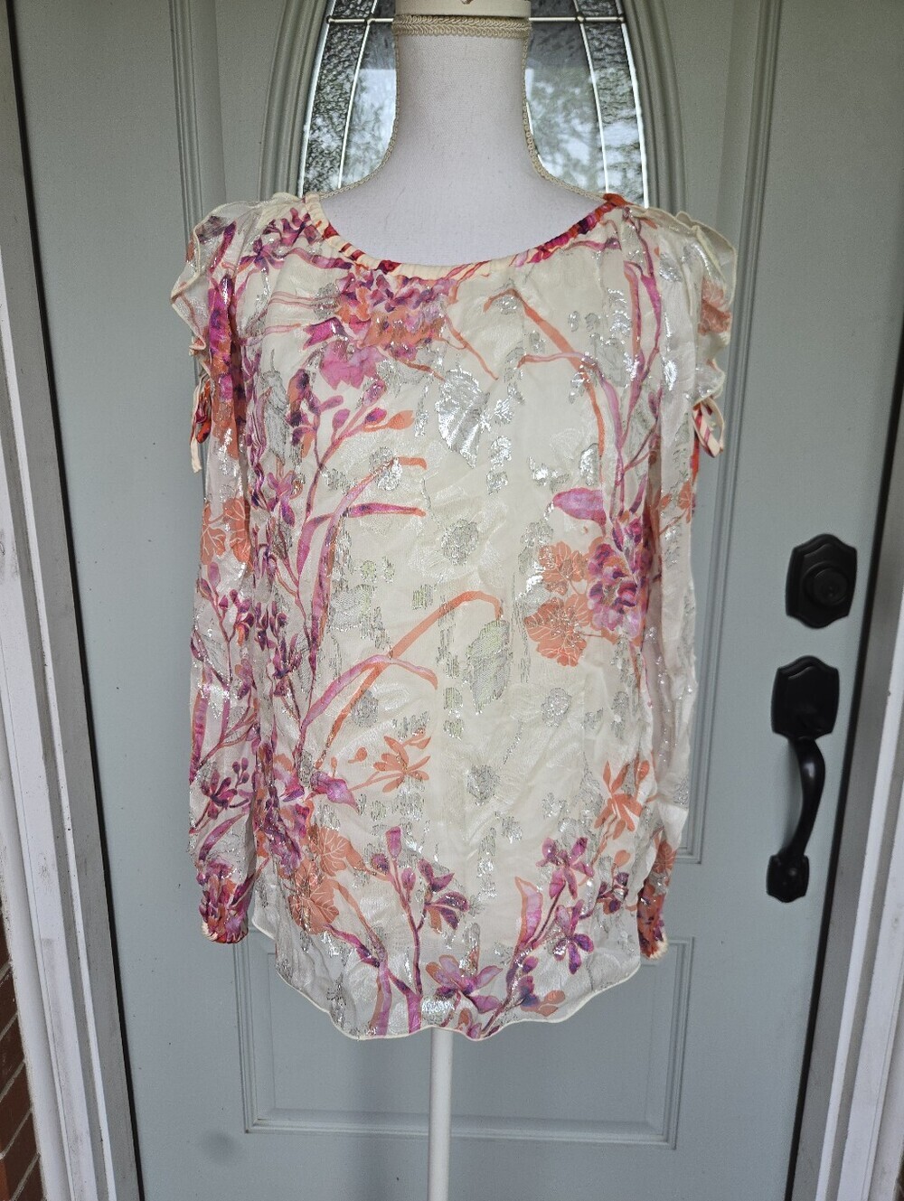 Hale Bob Cream Floral Silk Blouse